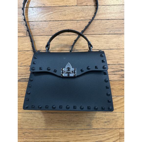 & Other Stories Handbags - Black Studded Leather Top Handle Crossbody Bag – Rock-Chic Satchel